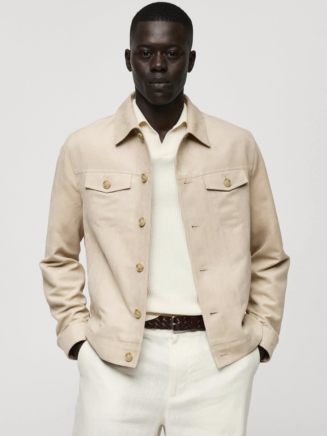 

MANGO MAN Suede Finish Tailored Jacket, Beige