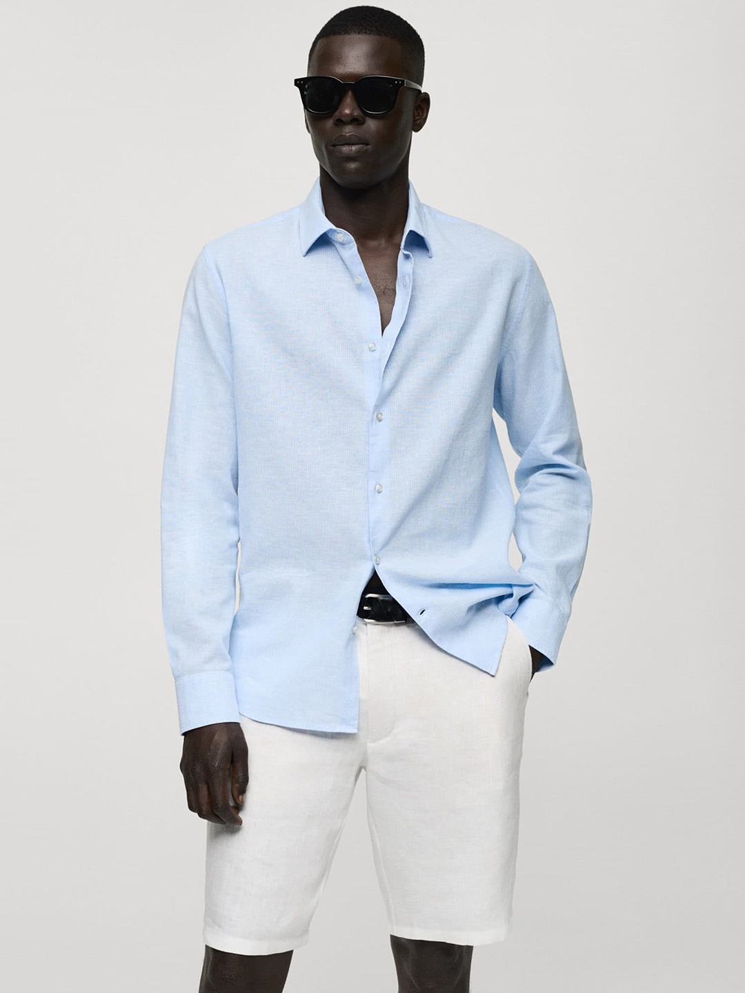 

MANGO MAN Linen Cotton Striped Casual Shirt, Blue