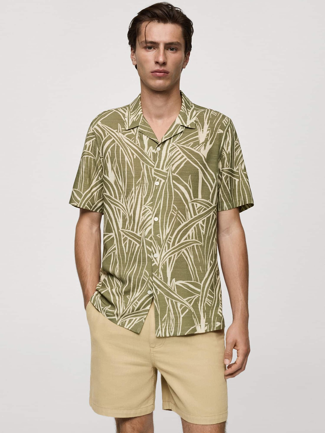 

MANGO MAN Tropical Pirnt Shirt, Olive