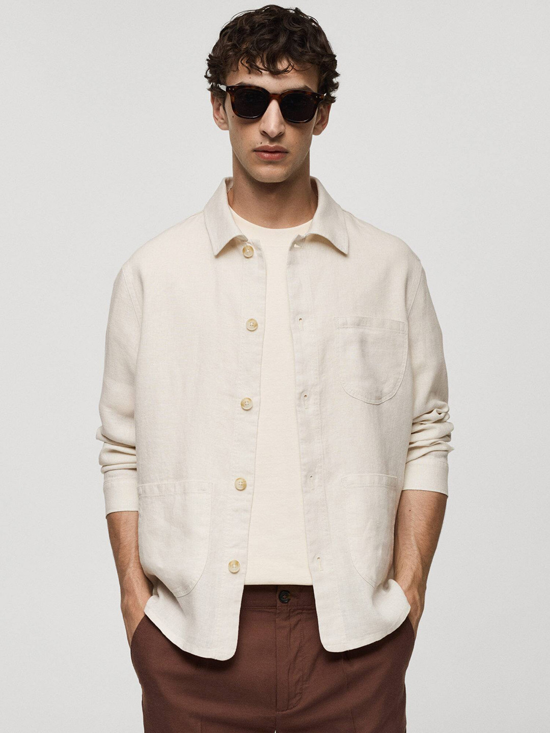 

MANGO MAN Linen Casual Shirt, Cream