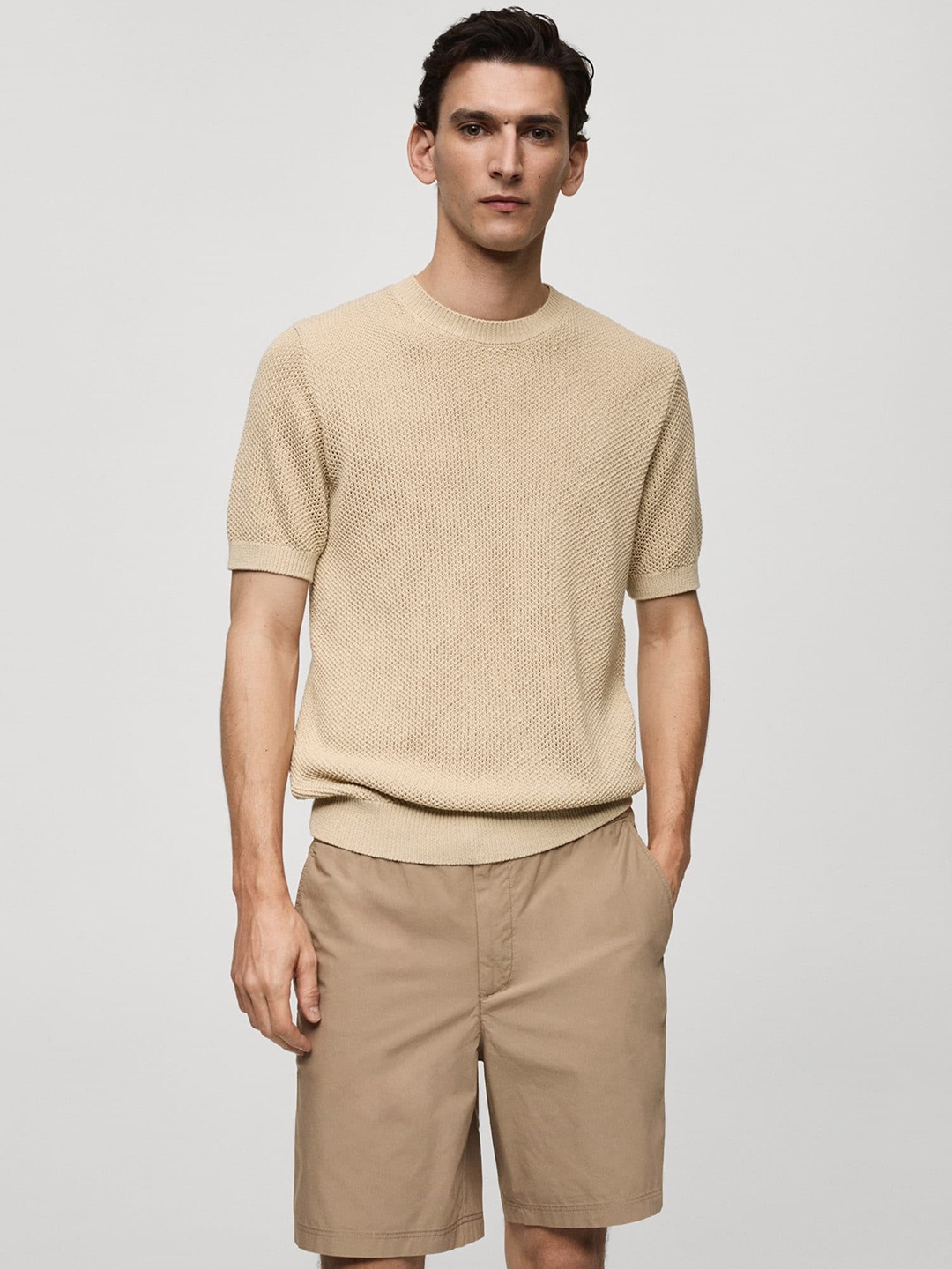 

MANGO MAN Round Neck Knitted T-shirt, Beige