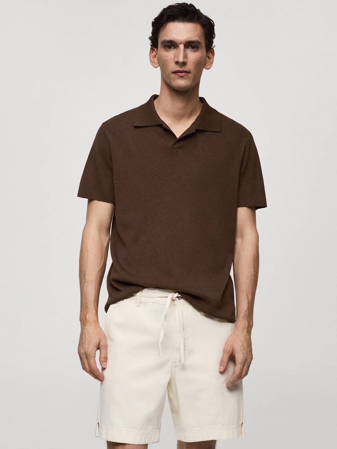 

MANGO MAN Knitted Polo Collar T-shirt, Brown