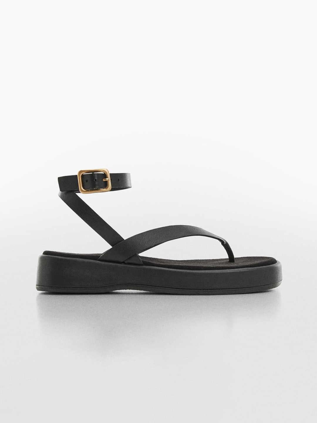 

MANGO Women Mid-Top Open Toe Flats, Black