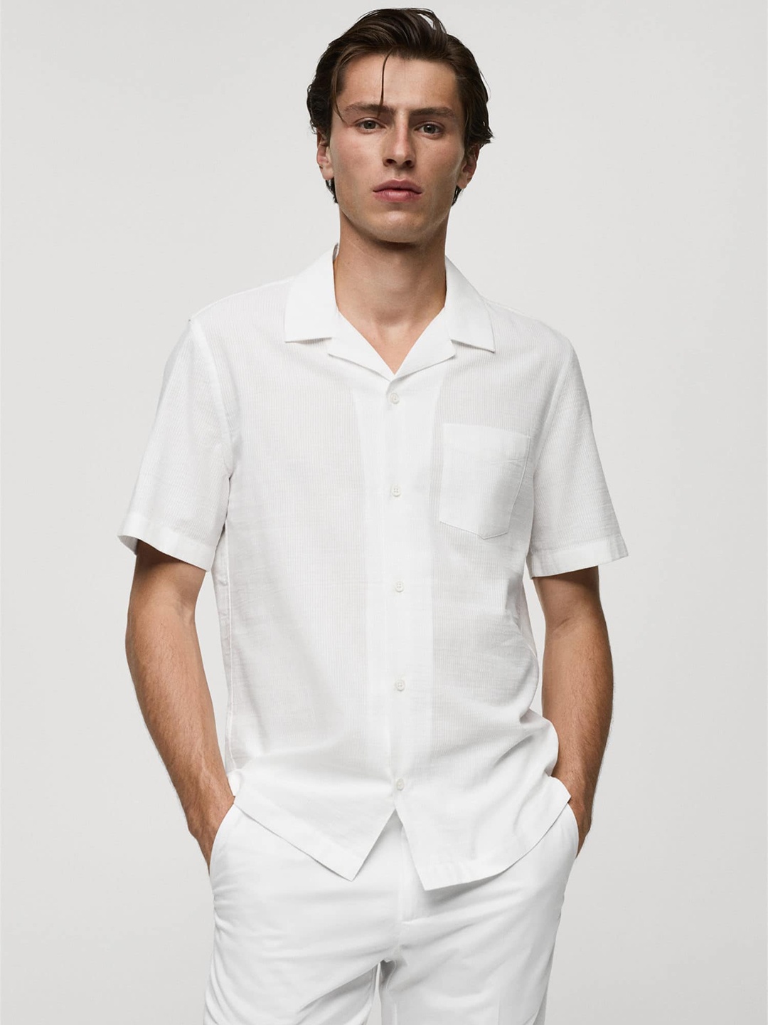 

MANGO MAN Seersucker Cotton Shirt, White