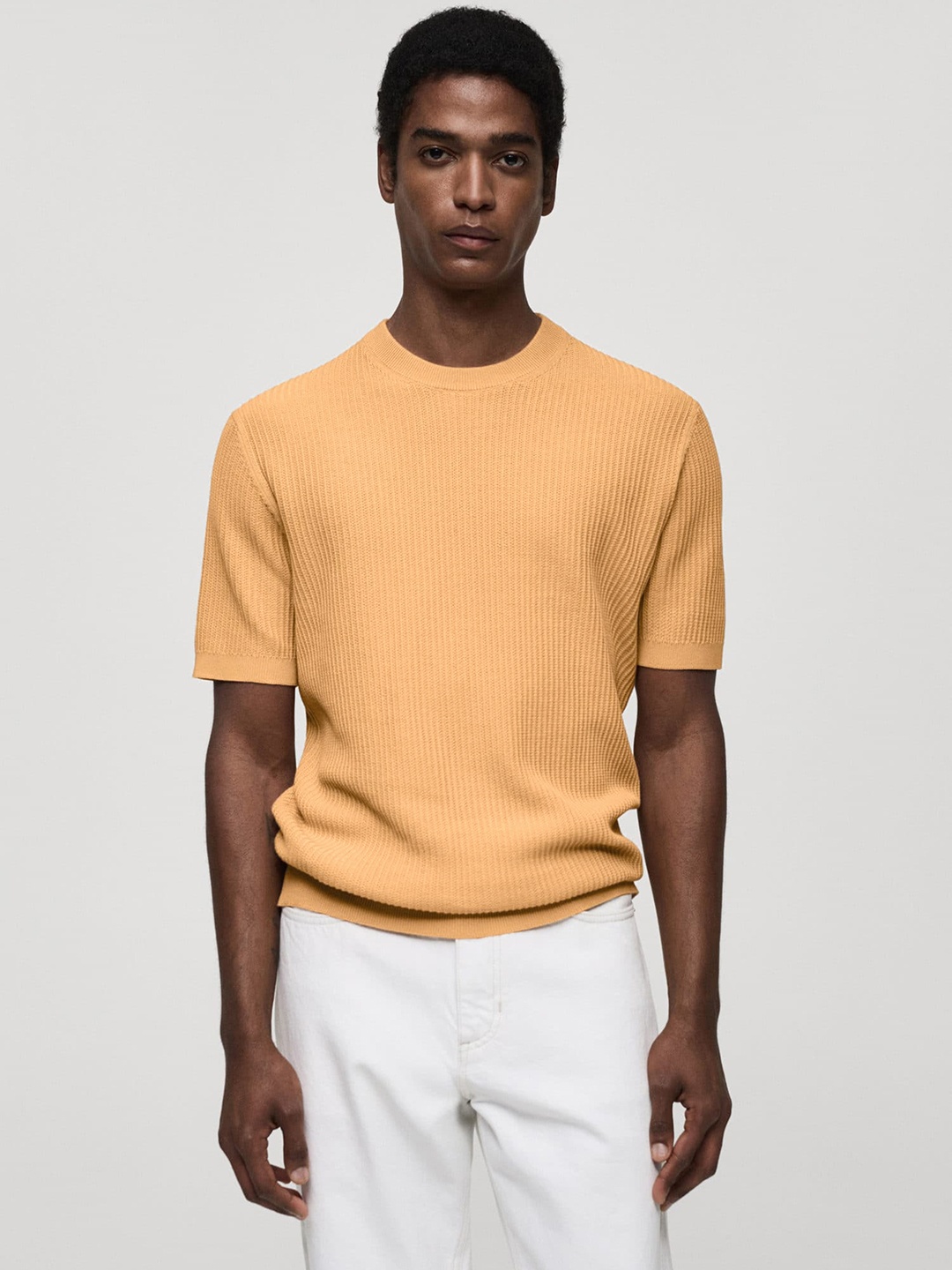 

MANGO MAN Ribbed Pure Cotton T-shirt, Orange