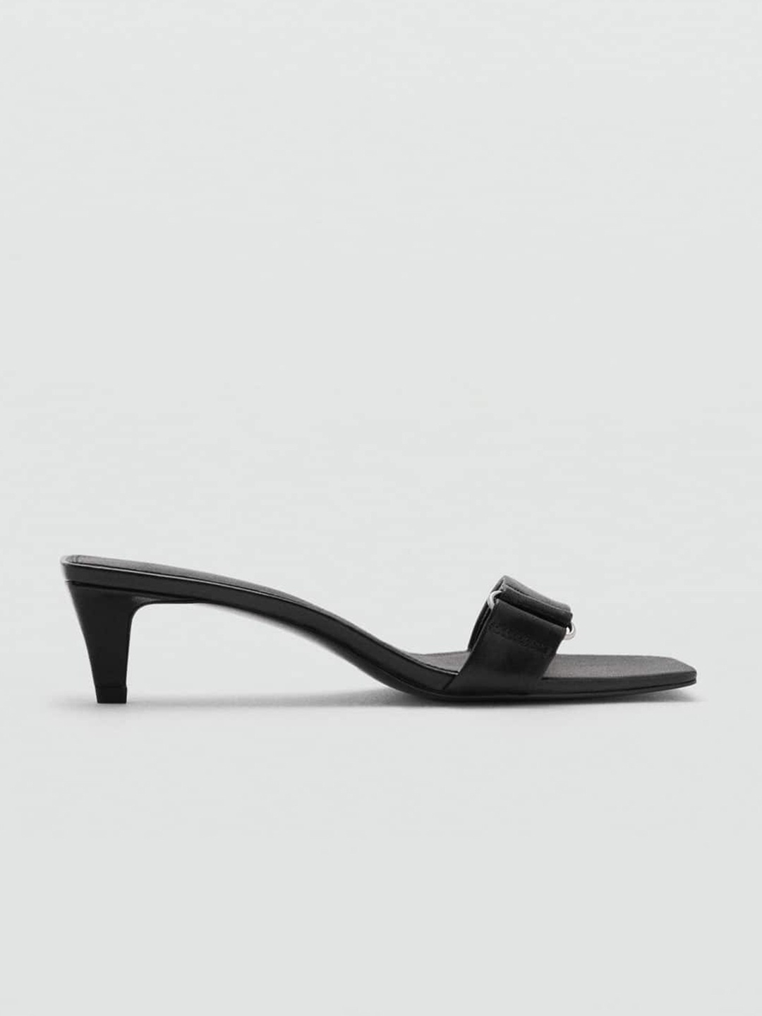 

MANGO Open Toe Leather Kitten Heel, Black