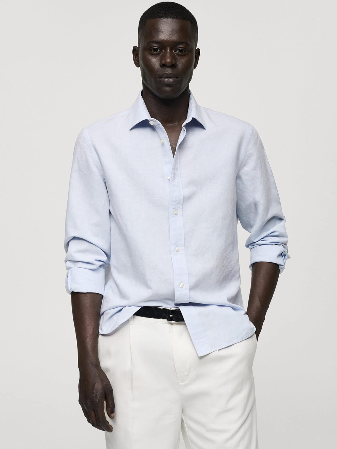 

MANGO MAN Linen Blend Regular Fit Shirt, Blue