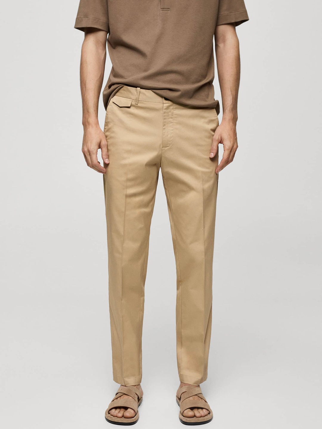 

MANGO MAN Men Structured Trousers, Beige