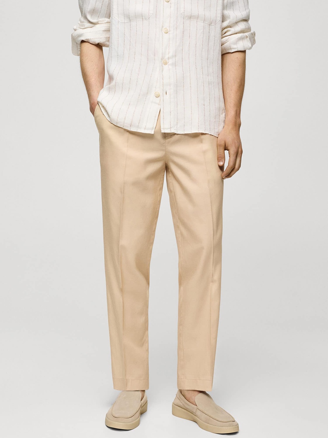 

MANGO MAN Men Pleated Trousers, Beige