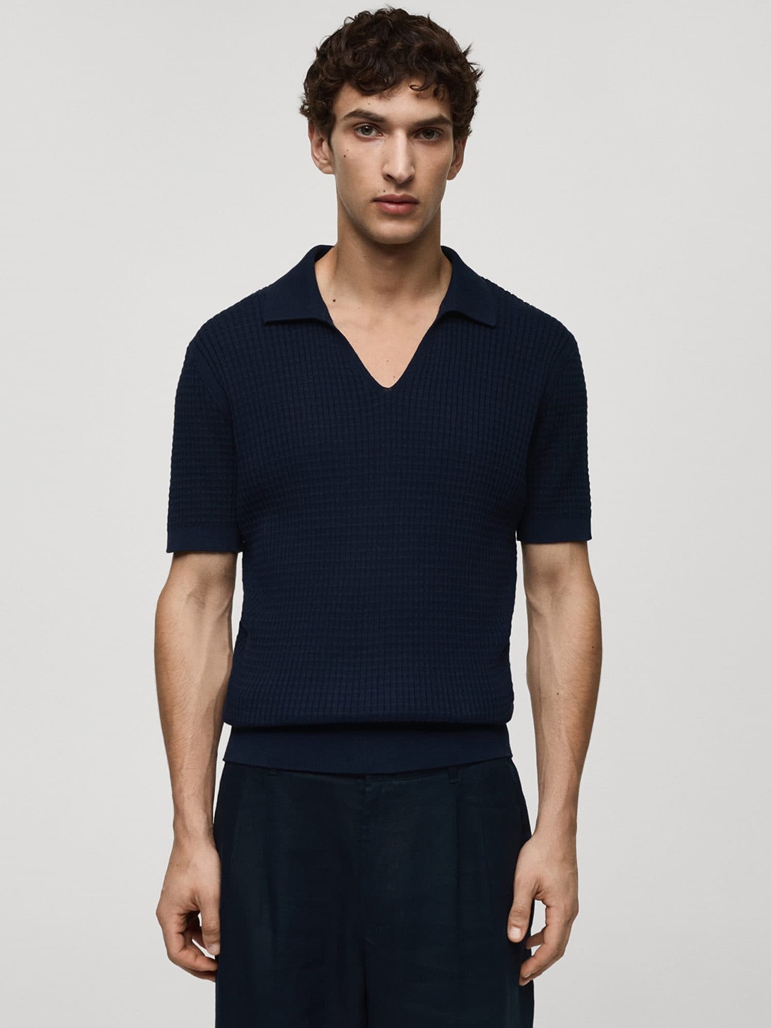 

MANGO MAN Knitted Polo Collar T-shirt, Navy blue