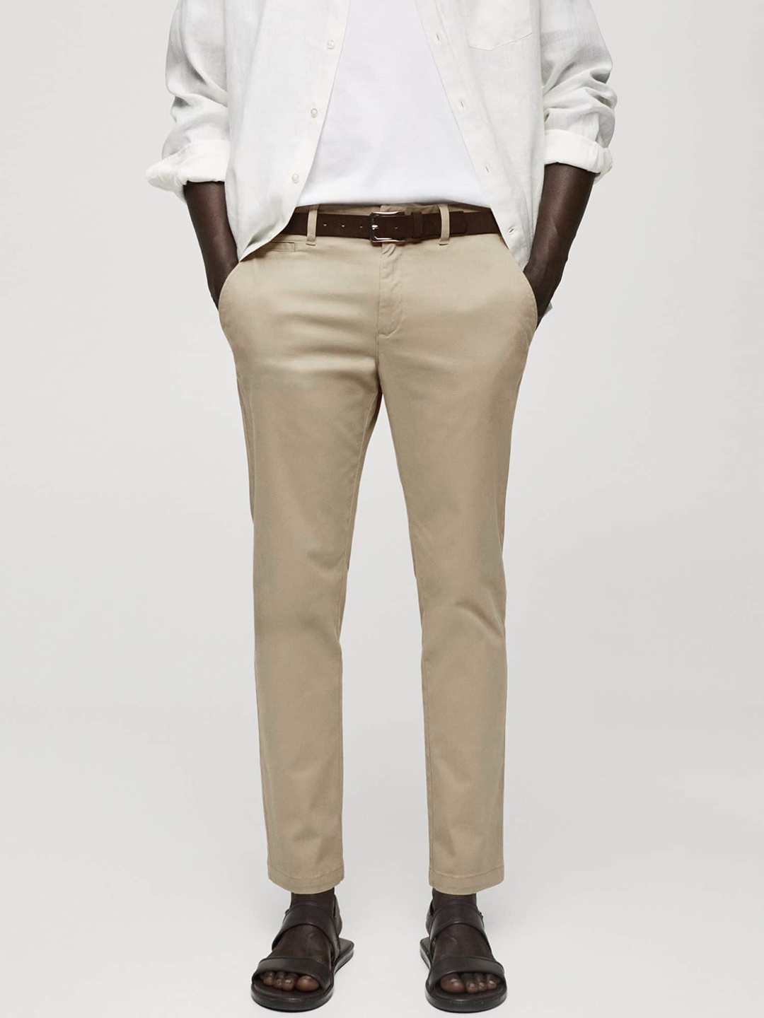 

MANGO MAN Tapered Fit Cropped Trousers, Khaki