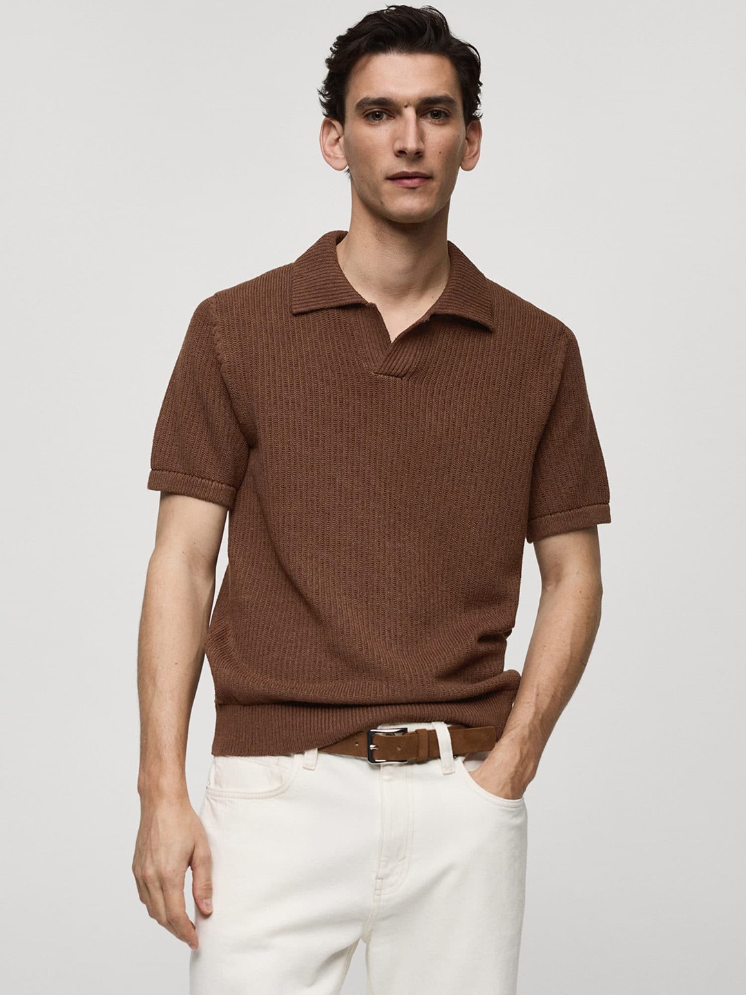 

MANGO MAN Polo Collar T-shirt, Brown