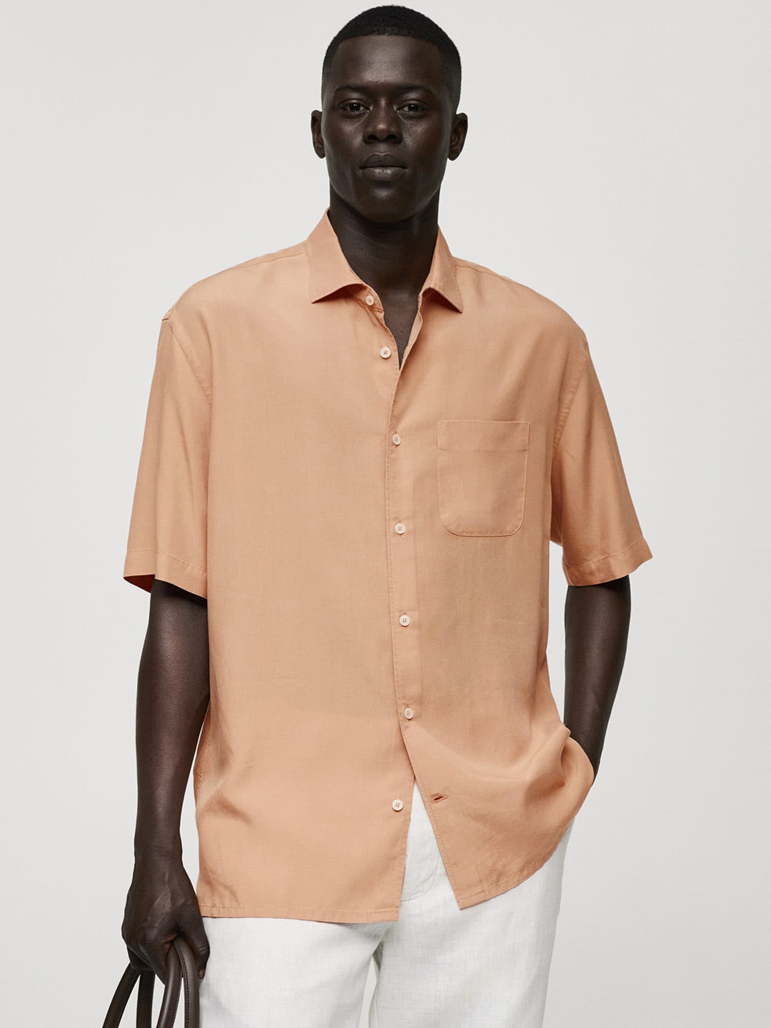 

MANGO MAN Relaxed Fit Casual Shirt with Patch Pocket, Peach