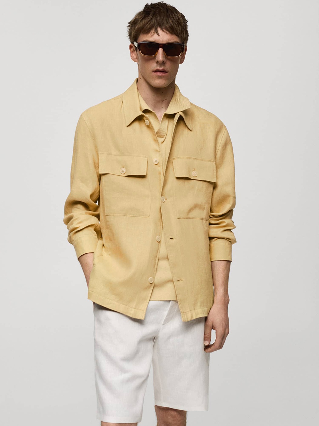 

MANGO MAN Pure Linen Overshirt, Beige