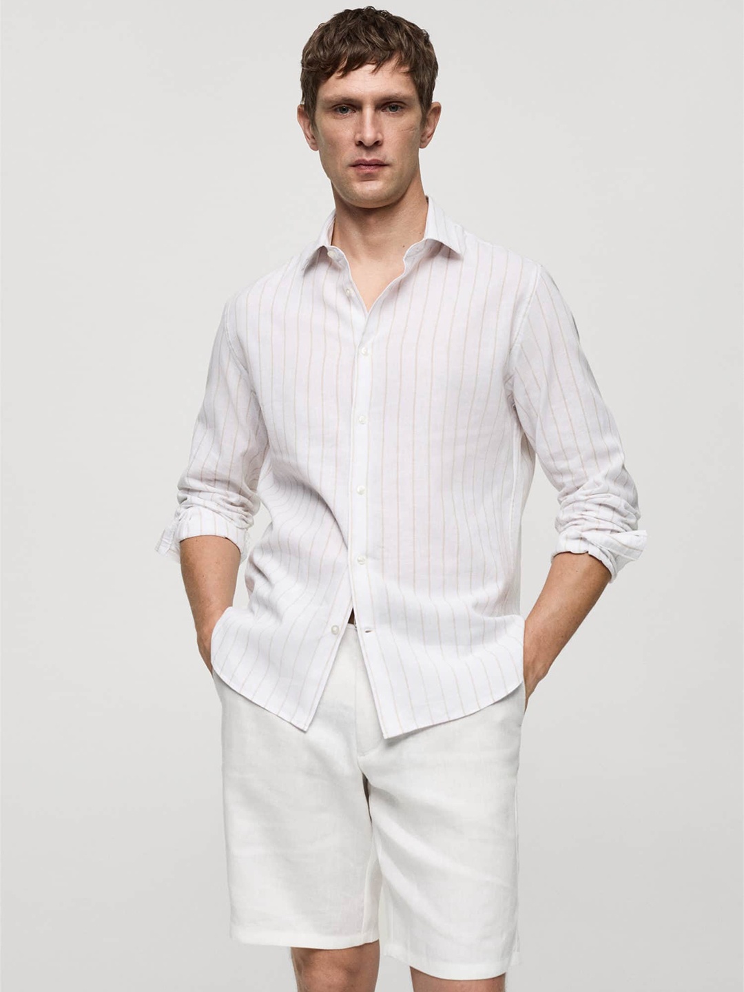 

MANGO MAN Striped Casual Shirt, White