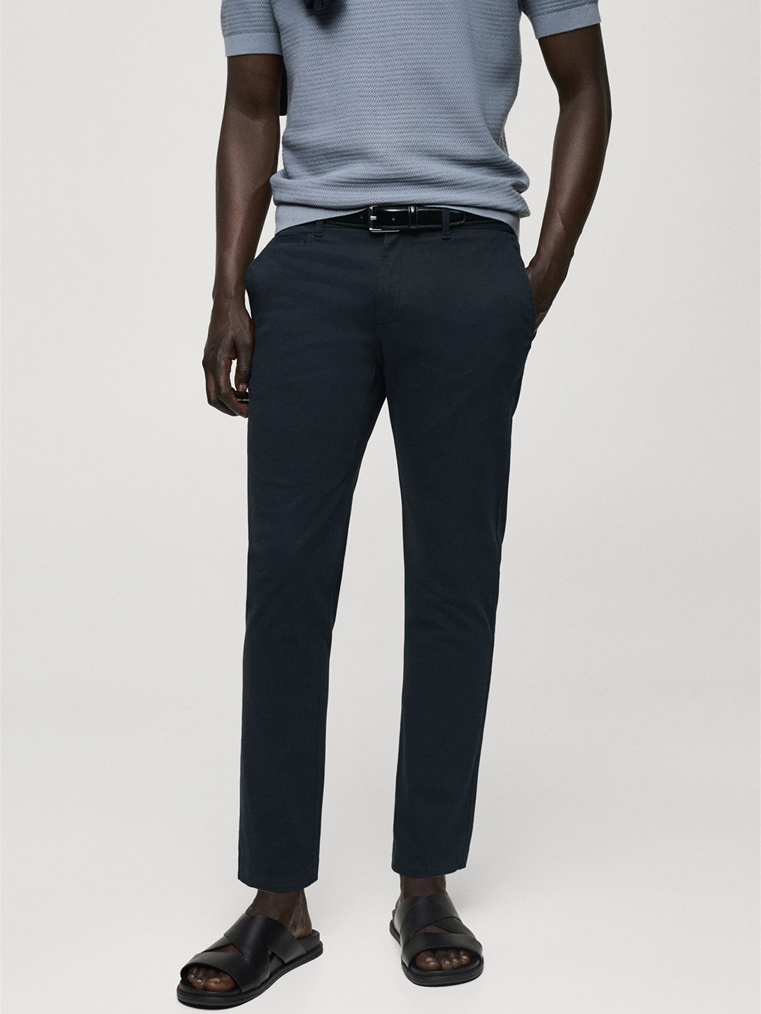 

MANGO MAN Tapered Fit Chinos Trousers, Navy blue