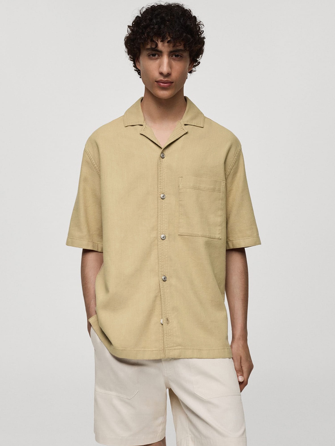 

MANGO MAN Denim Effect Opaque Casual Shirt, Beige