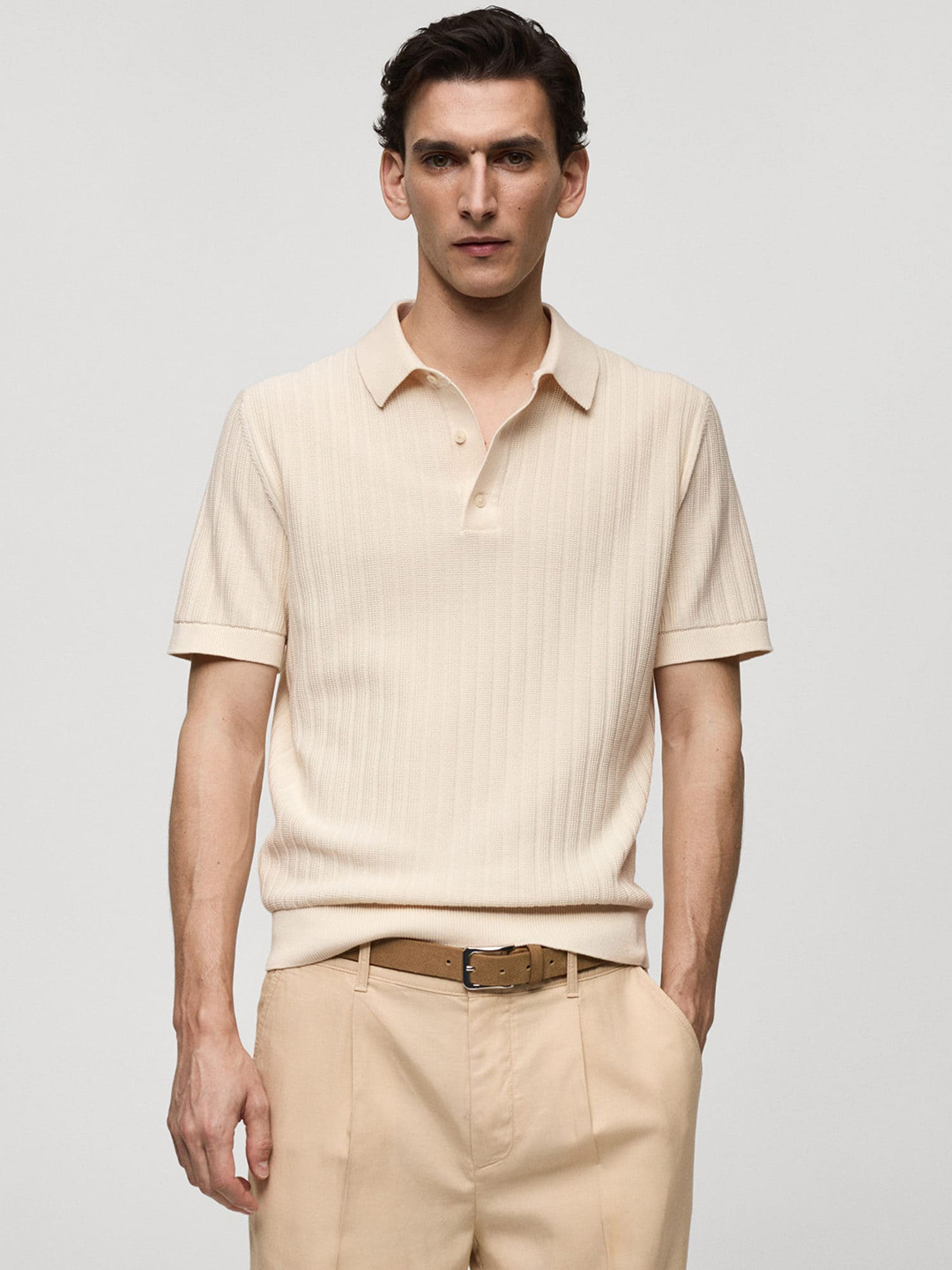 

MANGO MAN Polo Collar Pure Cotton T-shirt, Off white