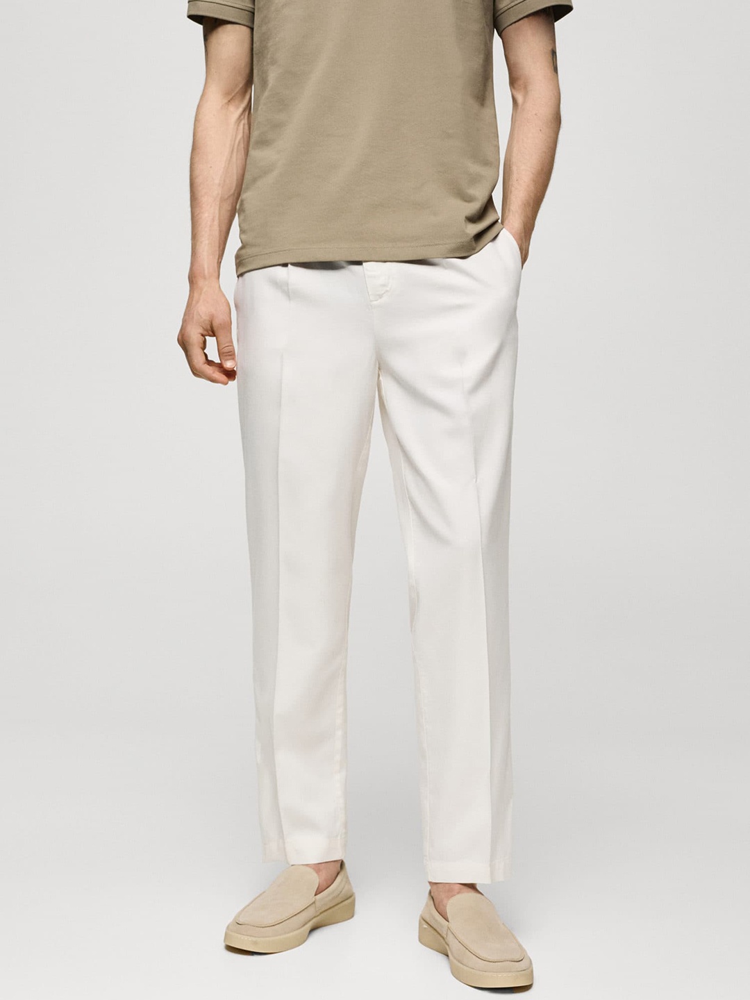 

MANGO MAN Men Non Iron Pleated Trousers, White