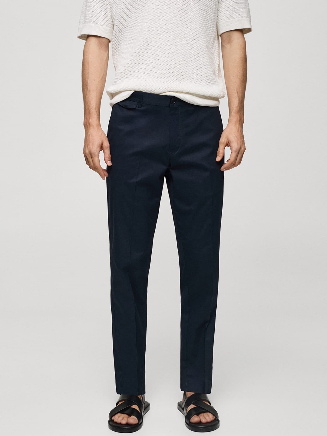 

MANGO MAN Regular Fit Pleated Trousers, Navy blue