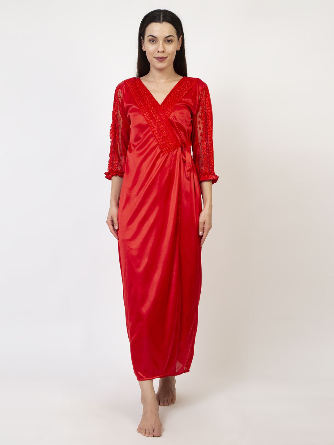 

AVYAY V-Neck Maxi Wrap Nightdress, Red