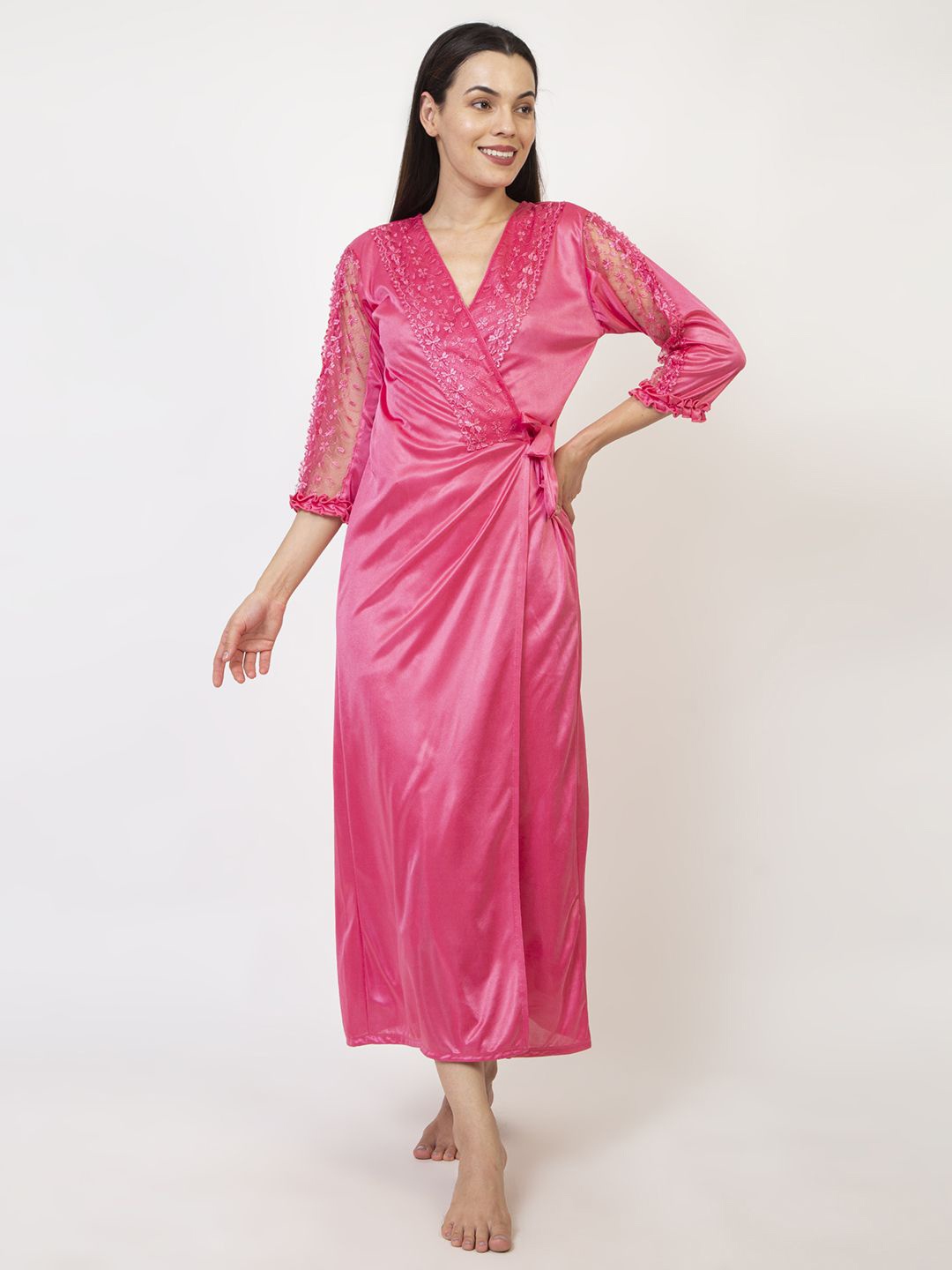 

AVYAY V-Neck Three Quarter Maxi Wrap Nightdress, Pink