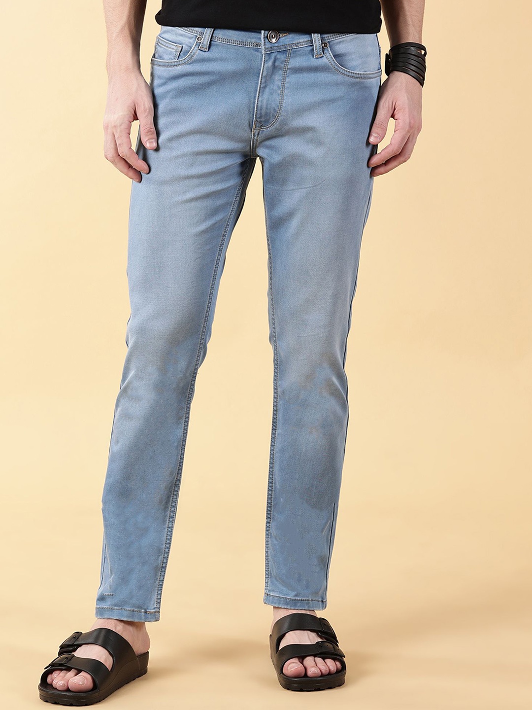 

VALEN CLUB Men Slim Fit Light Fade Clean Look Cotton Jeans, Blue