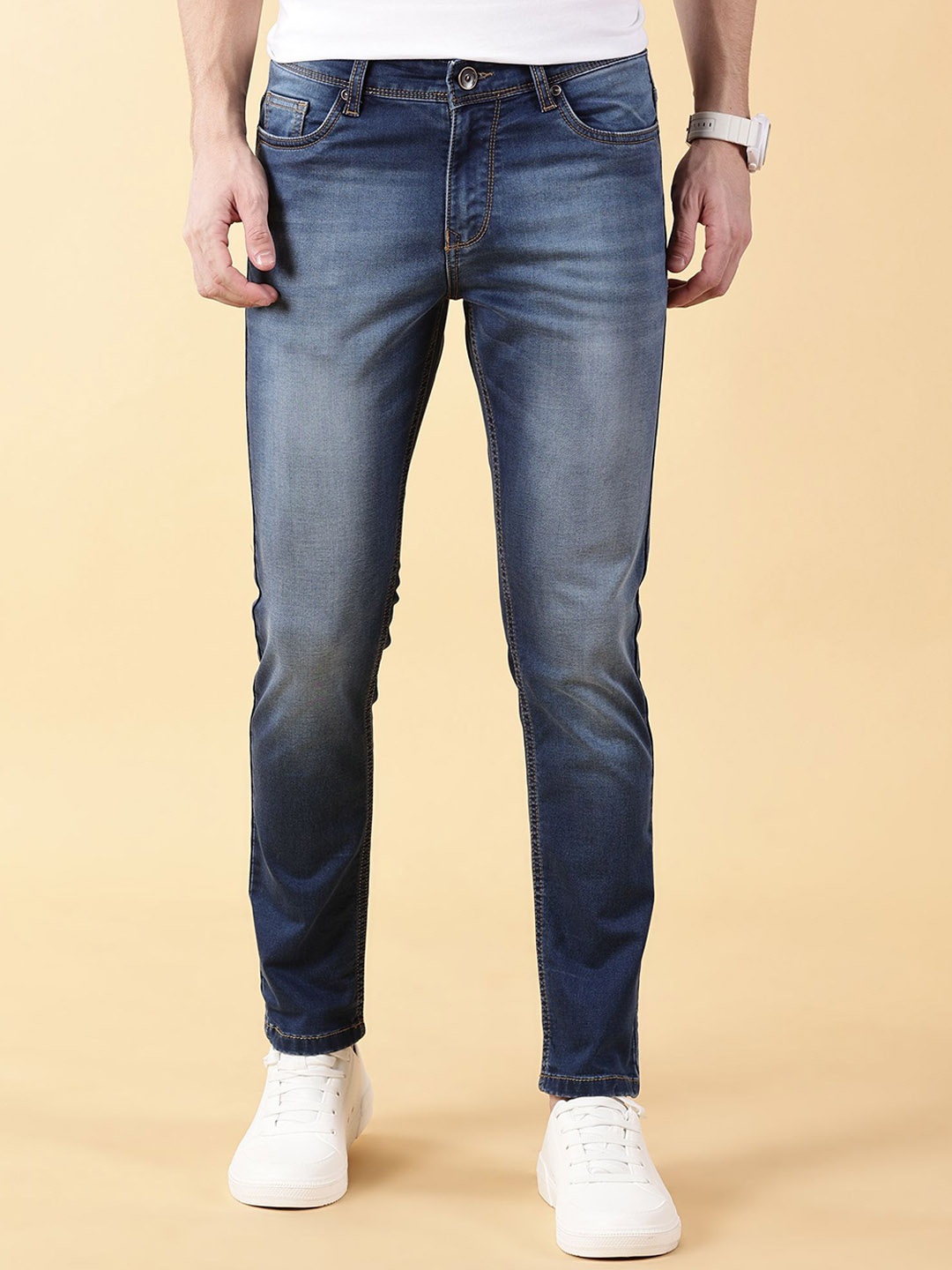 

VALEN CLUB Men Slim Fit Heavy Fade Clean Look Cotton Jeans, Blue