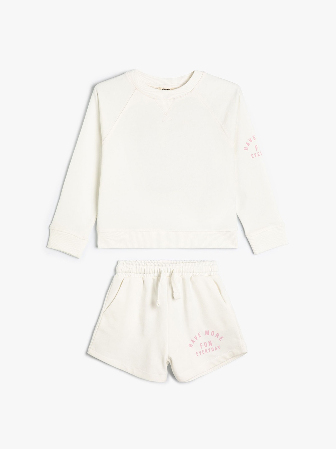

Koton Girls Round Neck Printed Pure Cotton Top with Shorts, Beige