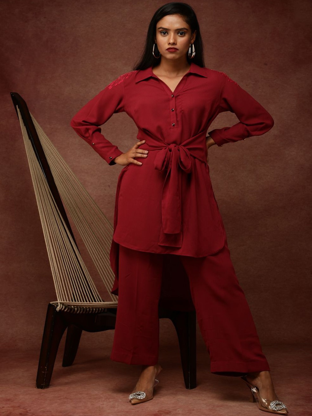 

Ranng Embellished Long Sleeve Tunic & Trouser, Red