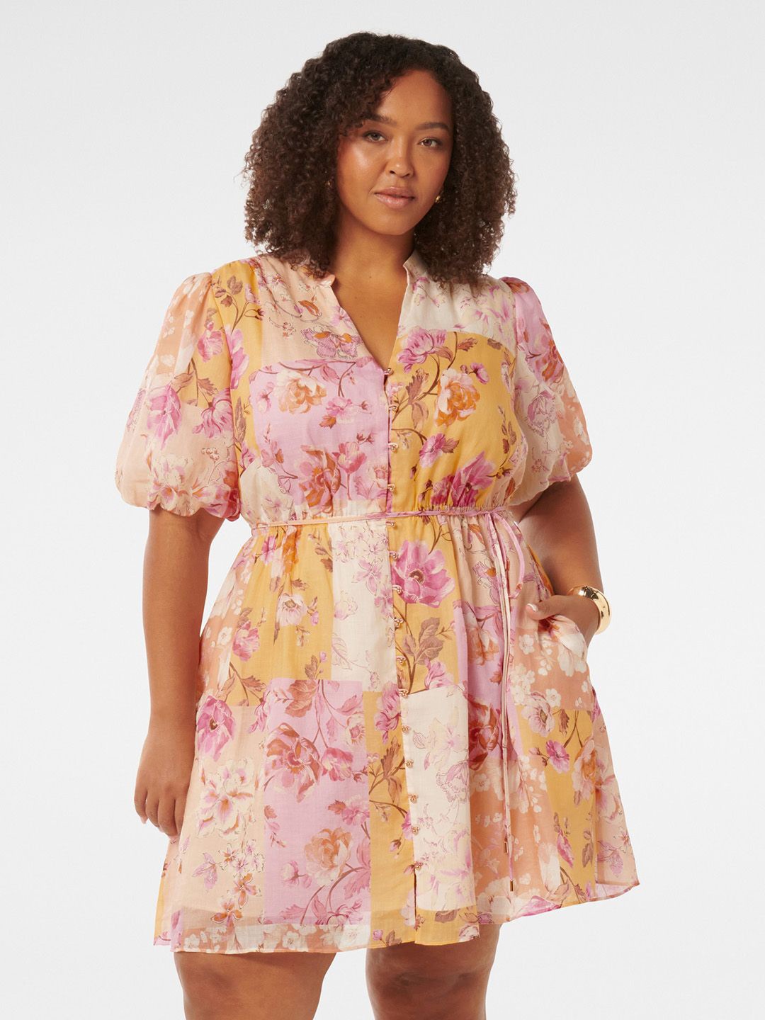 

Forever New Floral Print Puff Sleeve Fit & Flare Dress, Multi