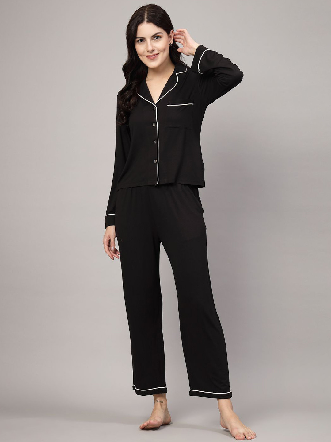 

JEFF COOPER Long Sleeves Shirt With Pyjamas, Black