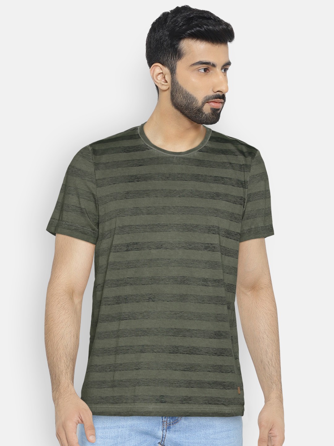 

Arrow Blue Jean Co. Men Green Striped Round Neck T-shirt