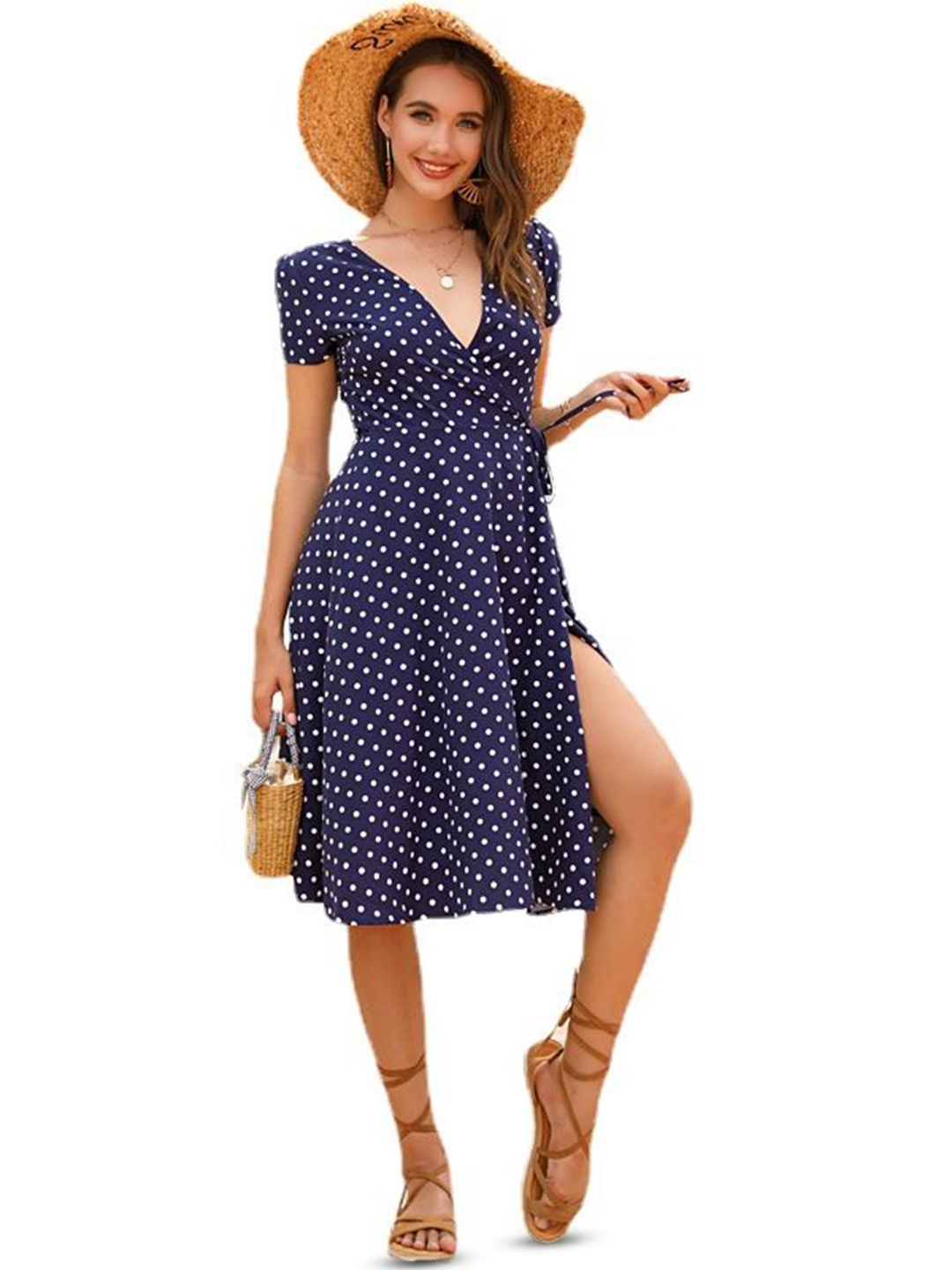 

StyleCast Polka Dot Print A-Line Dress, Navy blue