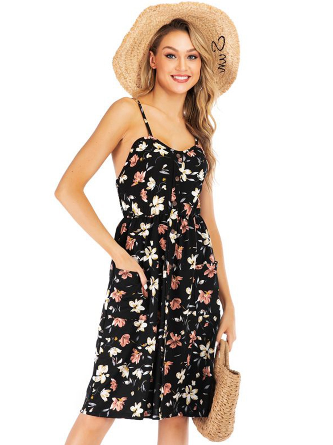 

StyleCast Floral Print A-Line Dress, Black