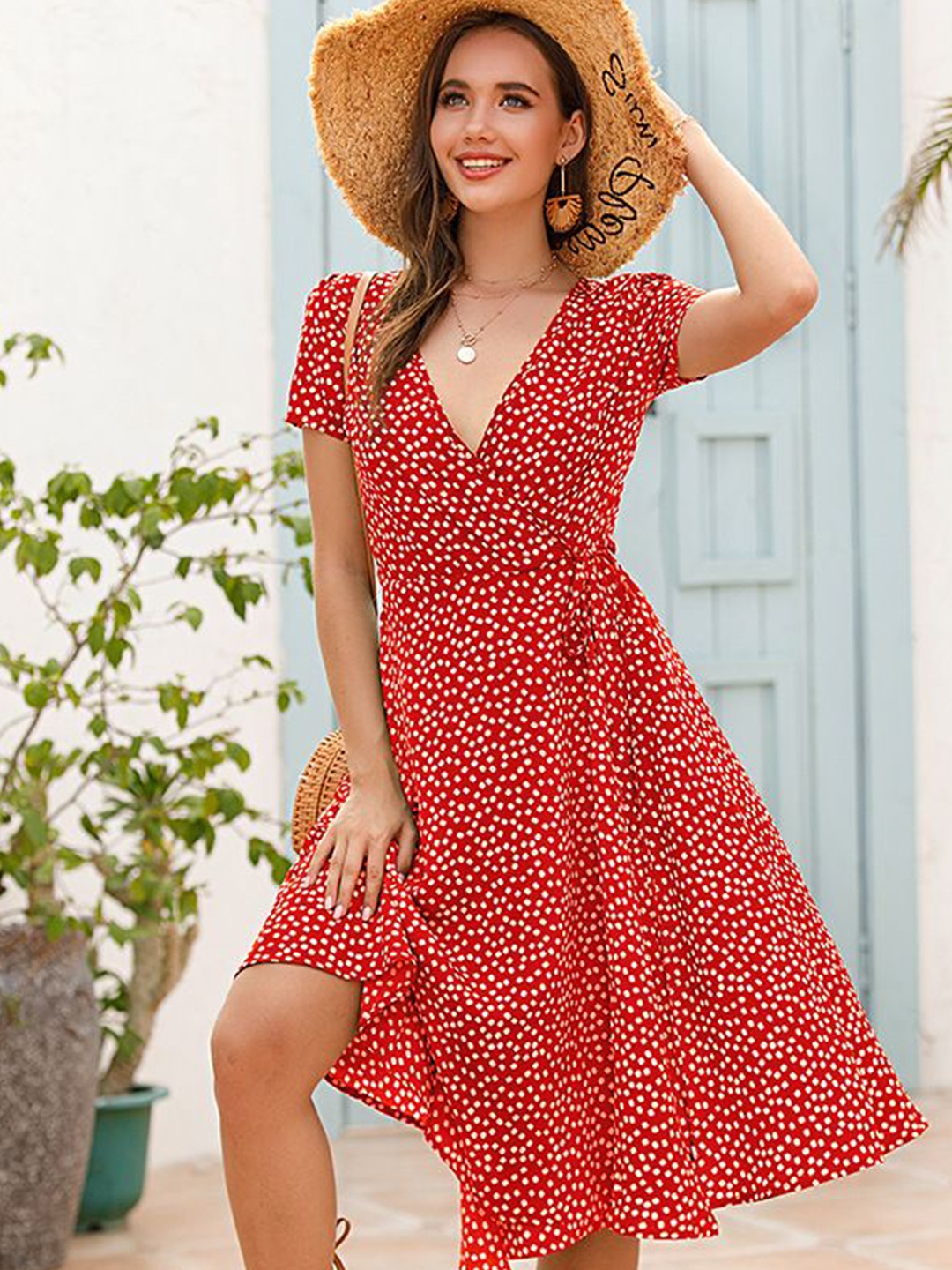 

StyleCast Polka Dot Print Midi Dress, Red