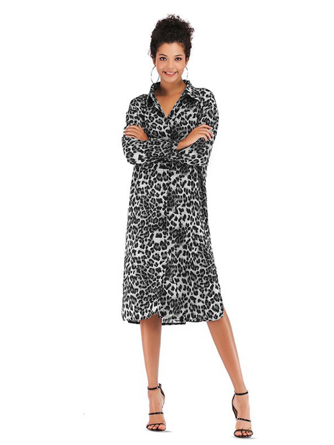 

StyleCast Women Animal Printed Shirt Midi Dress, Black