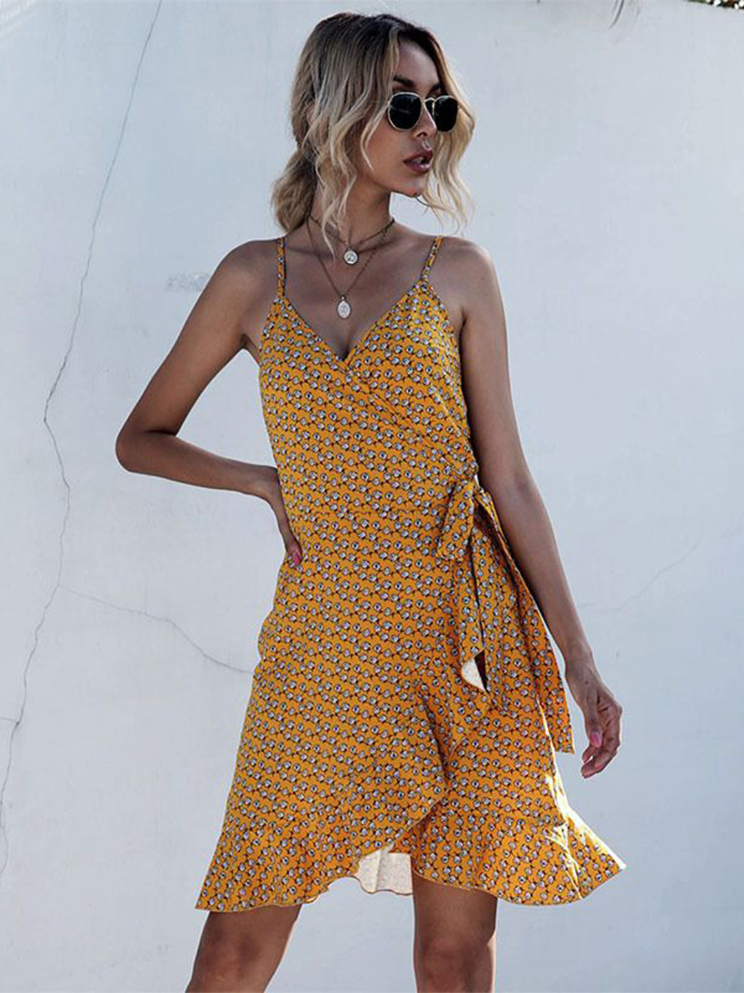 

StyleCast Polka Dot Printed Wrap Dress, Yellow