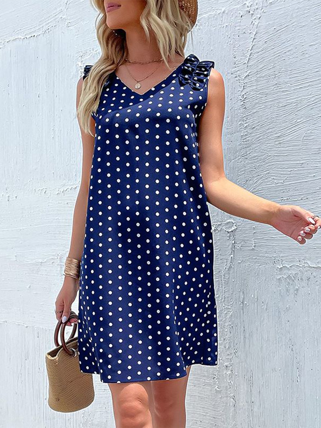 

StyleCast Women Polka Dot Print A-Line Dress, Navy blue