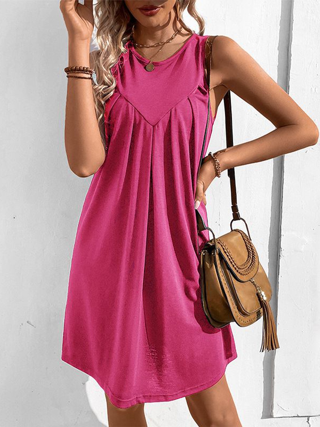 

StyleCast Women Round Neck A-Line Dress, Pink