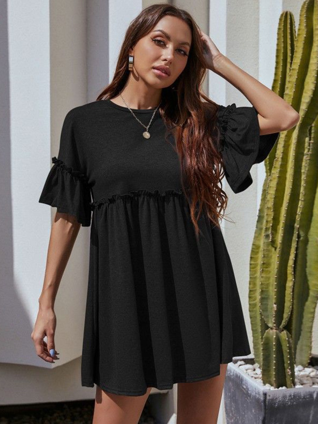 

StyleCast Women Round Neck Empire Dress, Brown
