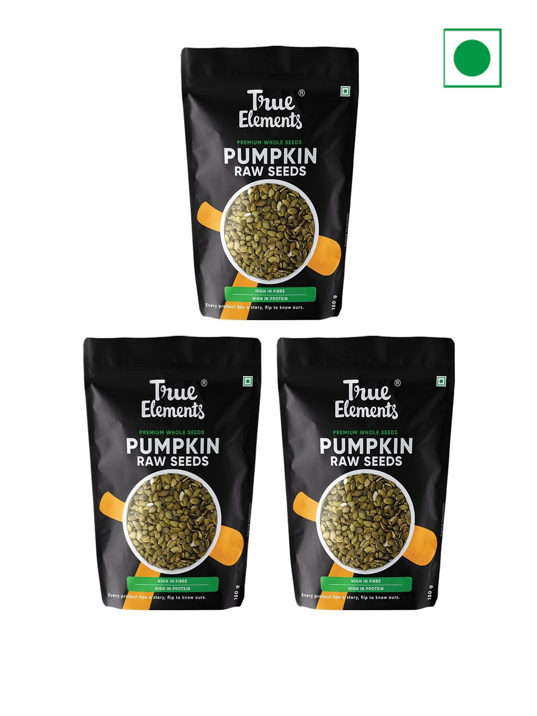 

True Elements Pack of 3 Raw Pumpkin Seeds Nuts Seeds and Dried Fruits, Black