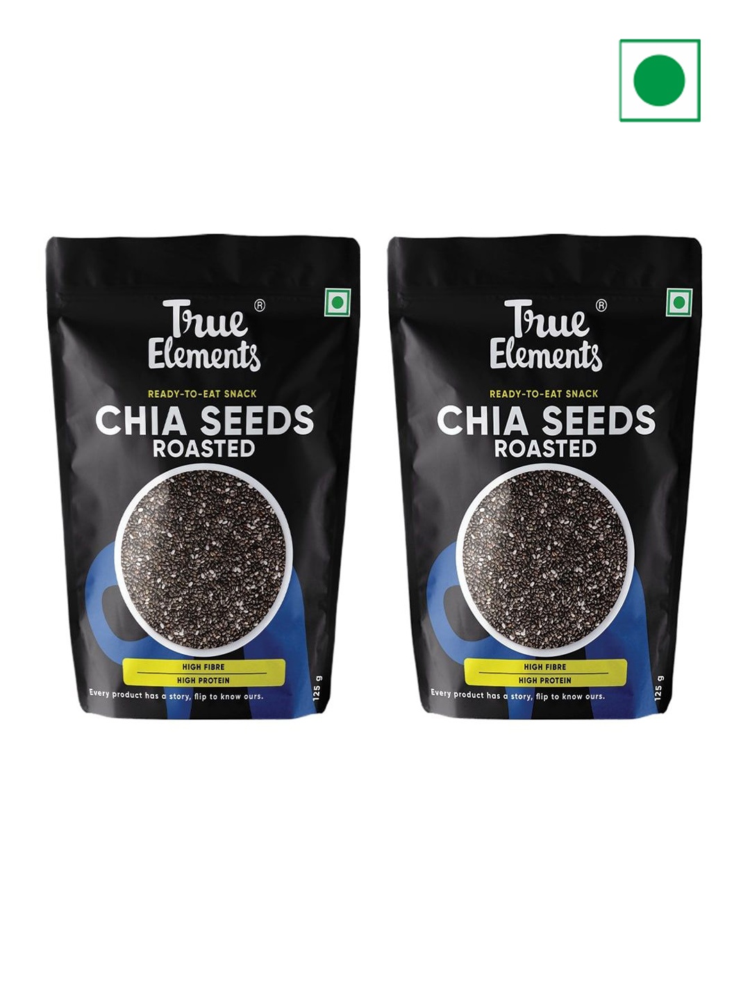 

True Elements Set Of 2 Roasted Chia Seeds Unsalted -125g Each, Black