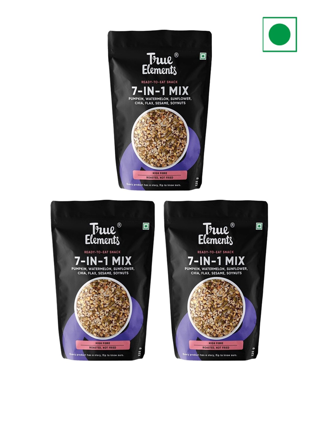 

True Elements Pack Of 3 7-in-1 Super Seeds Mix- 125g, Black