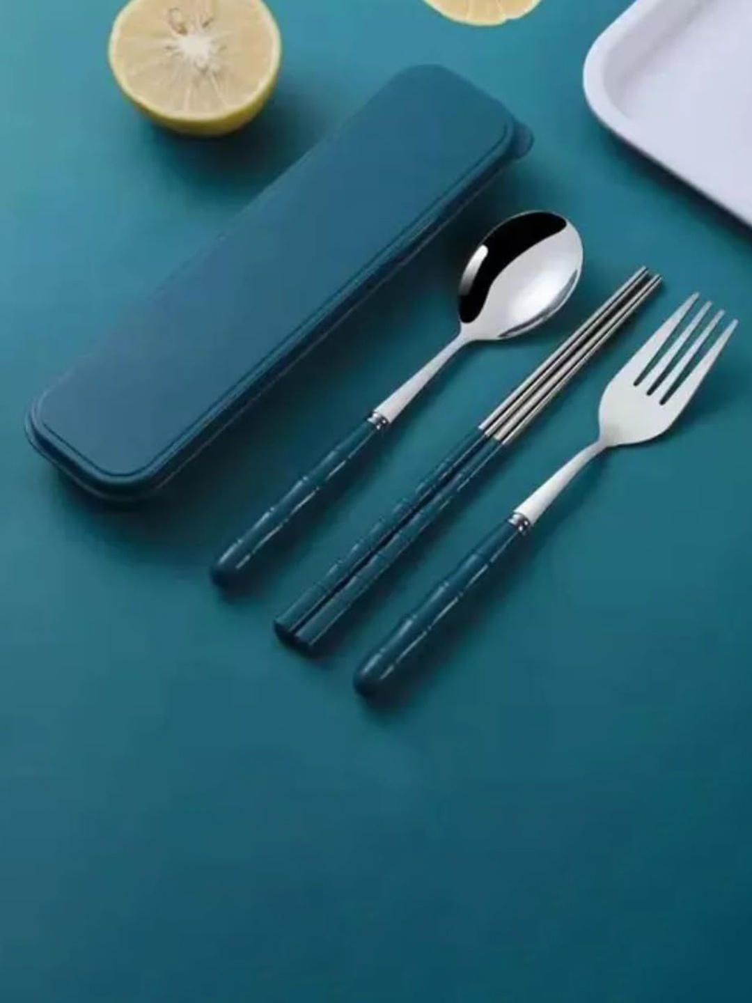 

HomeCloud Green 3 Pieces Stainless Steel Cutlery With Portable Box