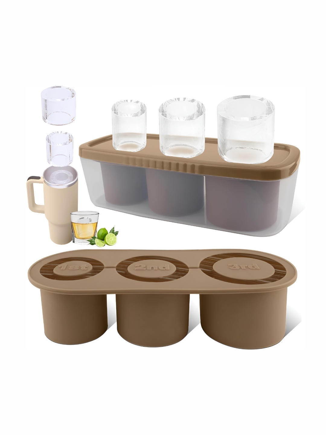

HomeCloud Brown Cylindrical Pop Up Easy Release Flexible Ice Cube Tray