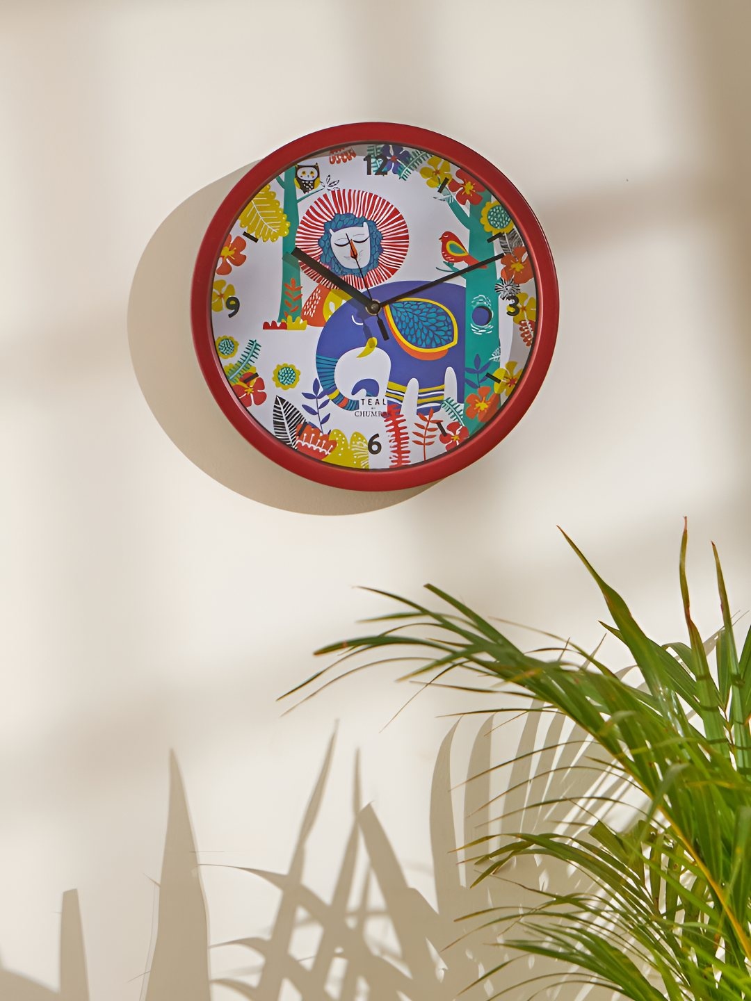 

TEAL BY CHUMBAK Red & White Printed Analogue Contemporary Wall Clock