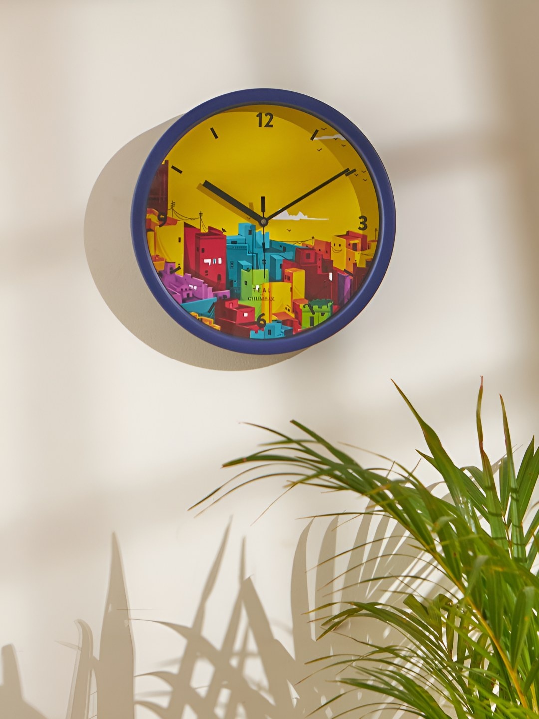 

TEAL BY CHUMBAK Yellow & Blue Printed Vintage Wall Clock