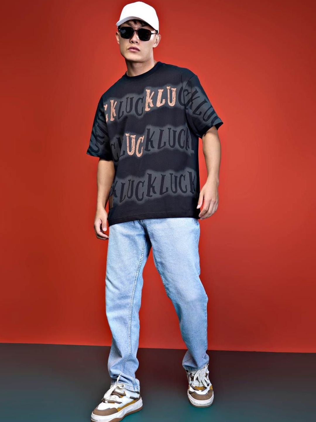 

MAXZONE Men Graphic Printed Round Neck Cotton Oversized T-shirt, Black