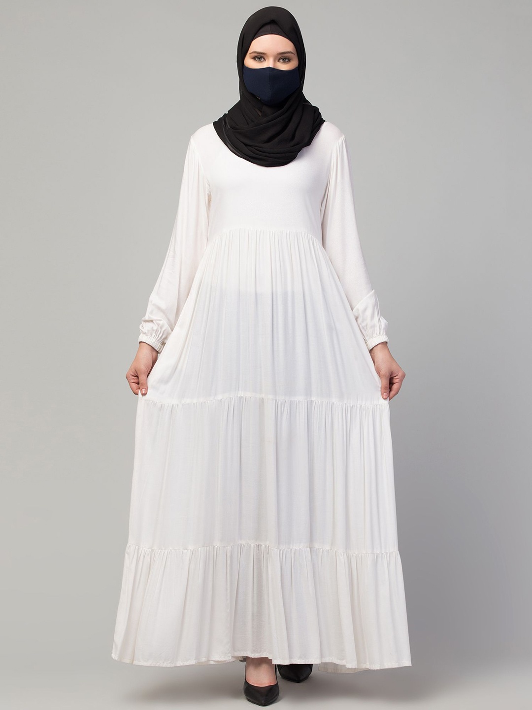 

MUSHKIYA Multi Layered Solid Abaya Burqa, White